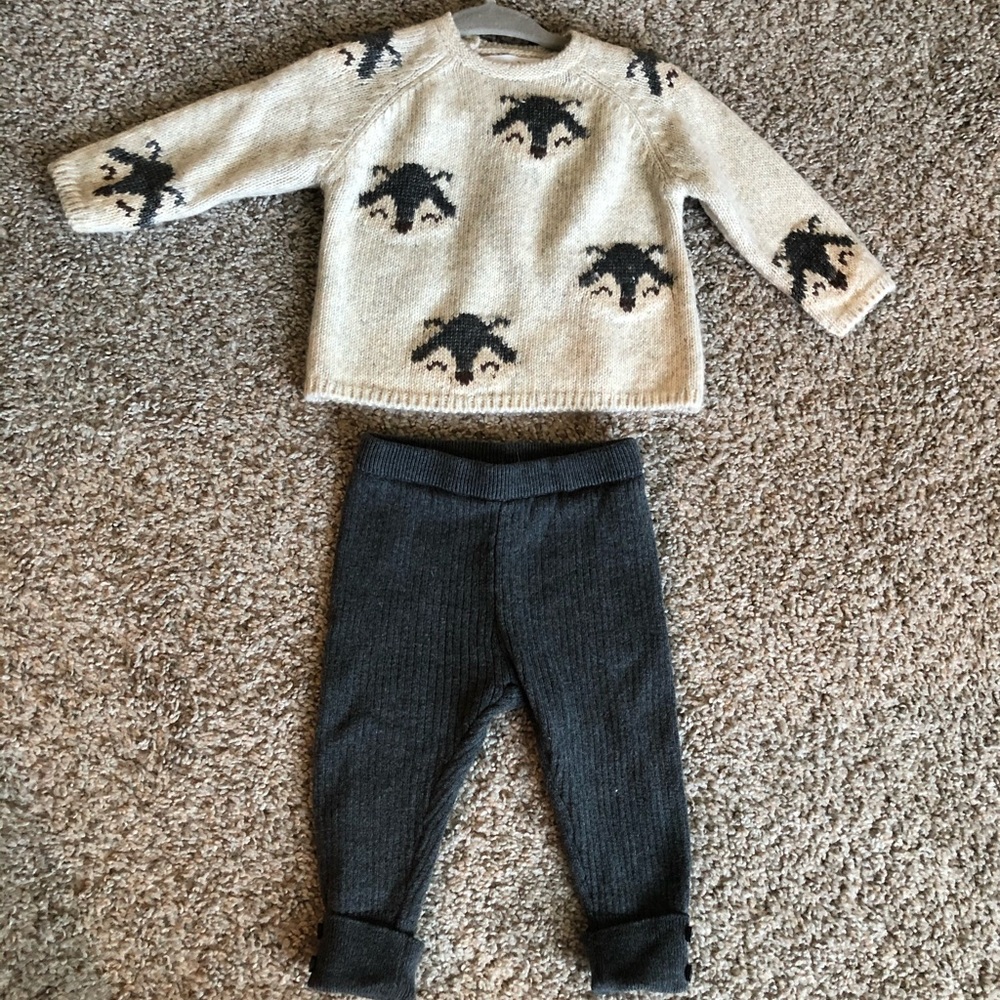 Zara baby knit fox sweater with leggings 3-6 month